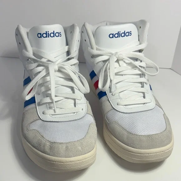 adidas White Athletic Shoes with Blue and Red Stripes - Picture 1 of 9